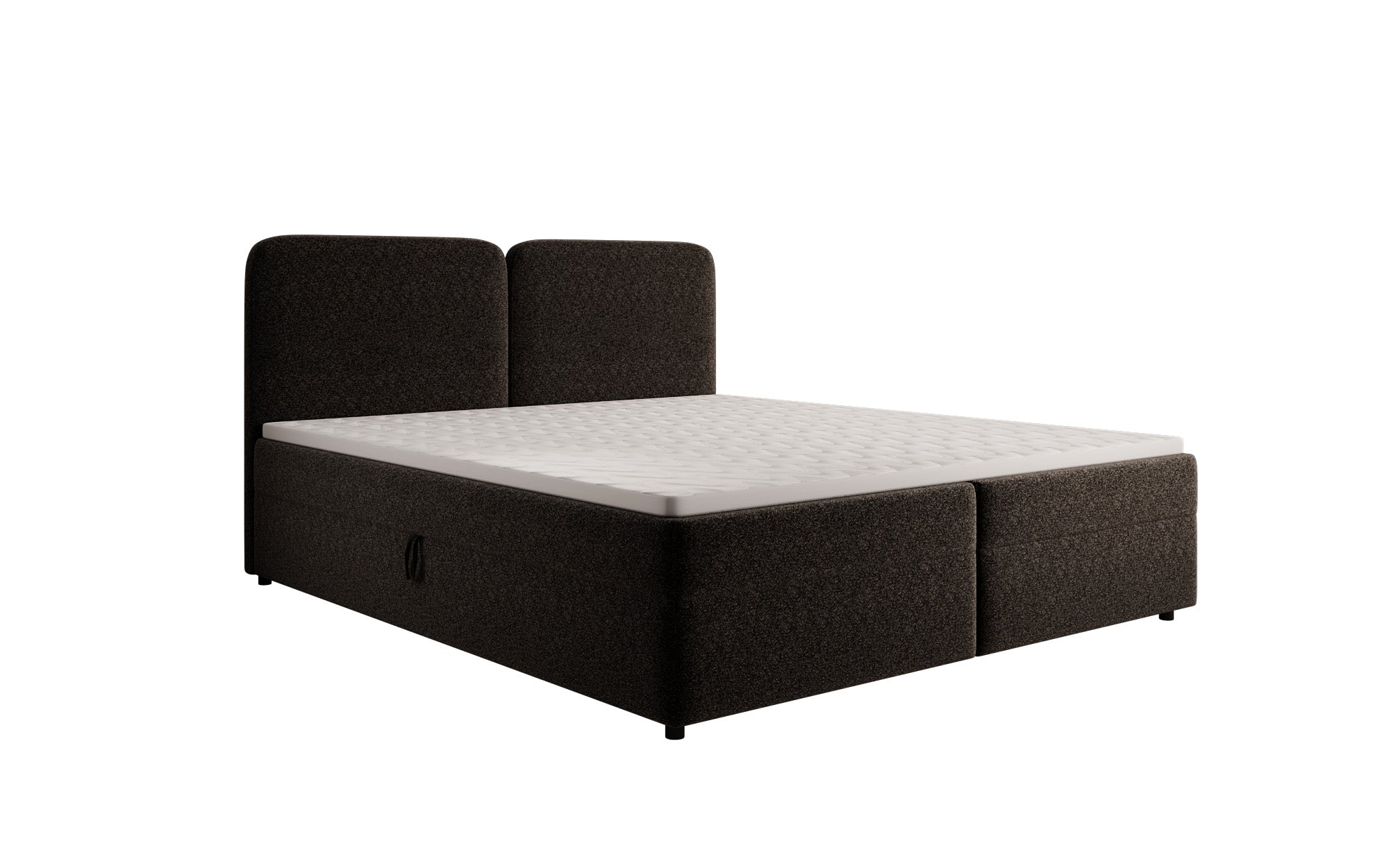 Lit boxspring Mira en tissu structuré avec espace de rangement