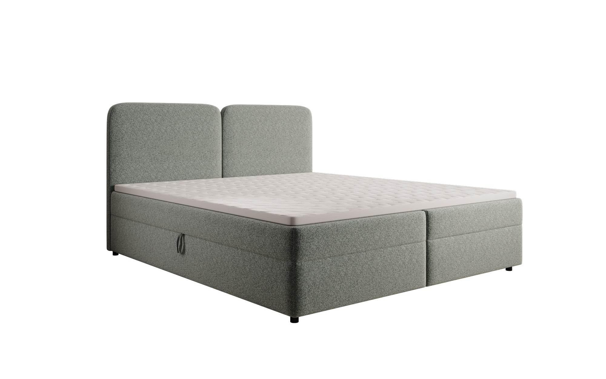 Lit boxspring Mira en tissu structuré avec espace de rangement