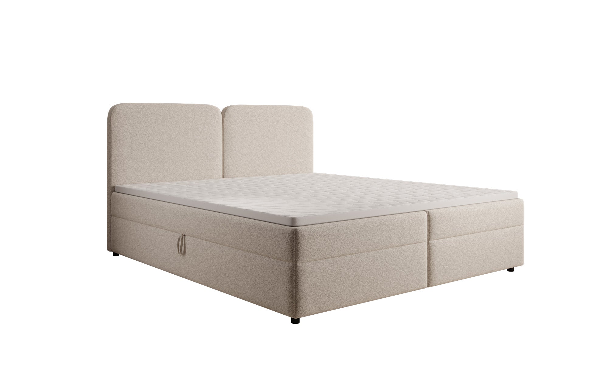 Lit boxspring Mira en tissu structuré avec espace de rangement