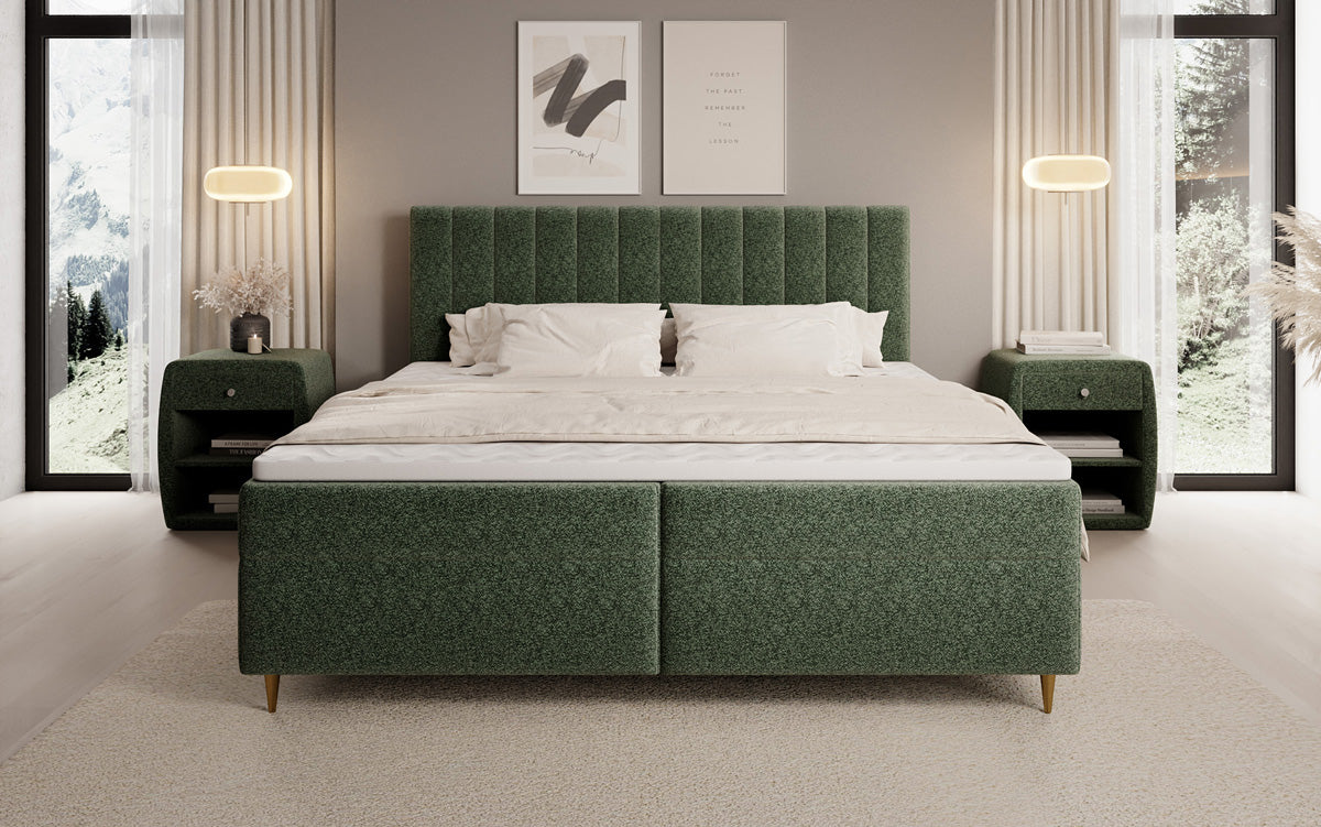 Lit boxspring Chelsea en tissu texturé avec espace de rangement