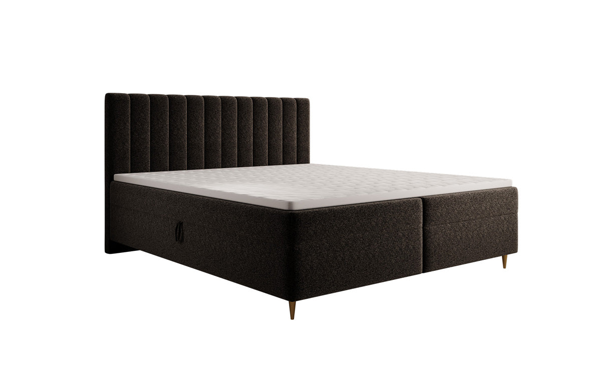 Lit boxspring Chelsea en tissu texturé avec espace de rangement