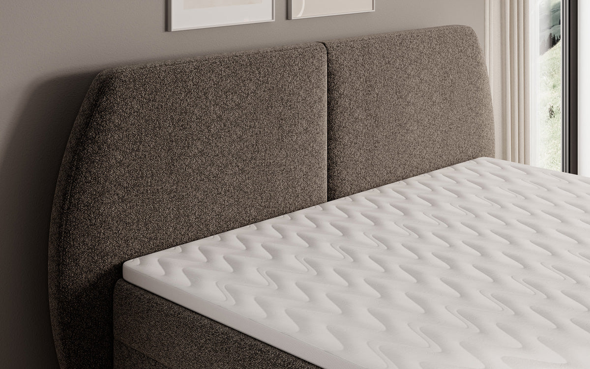Lit boxspring Nara en tissu structuré avec espace de rangement