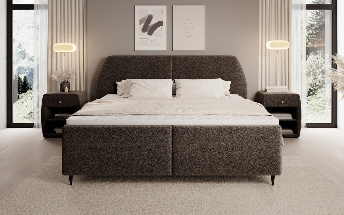 Lit boxspring Nara en tissu structuré avec espace de rangement