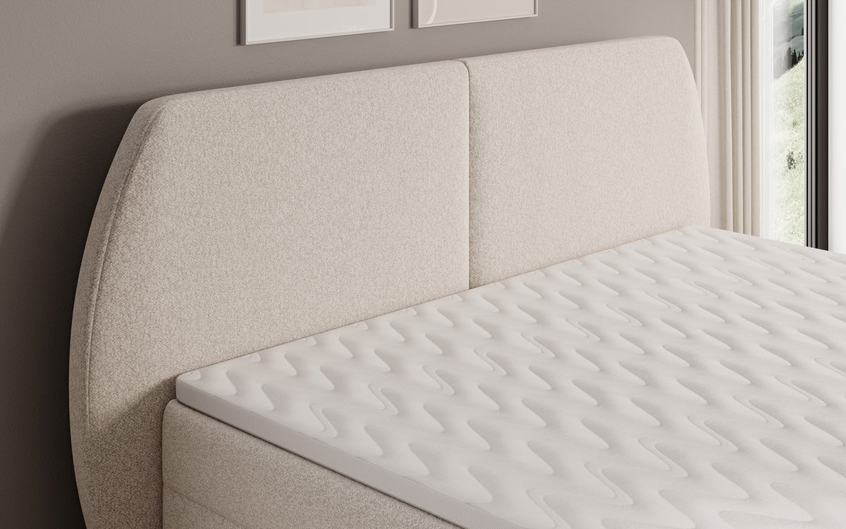Lit boxspring Nara en tissu structuré avec espace de rangement