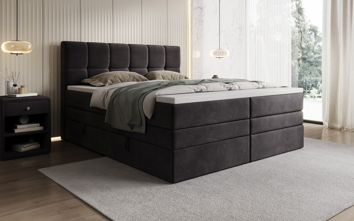 Lit boxspring Windsor avec espace de rangement en Velours