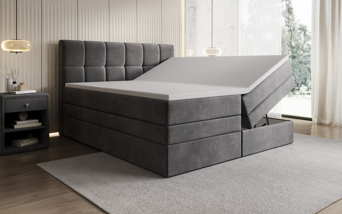 Lit boxspring Windsor avec espace de rangement en Velours