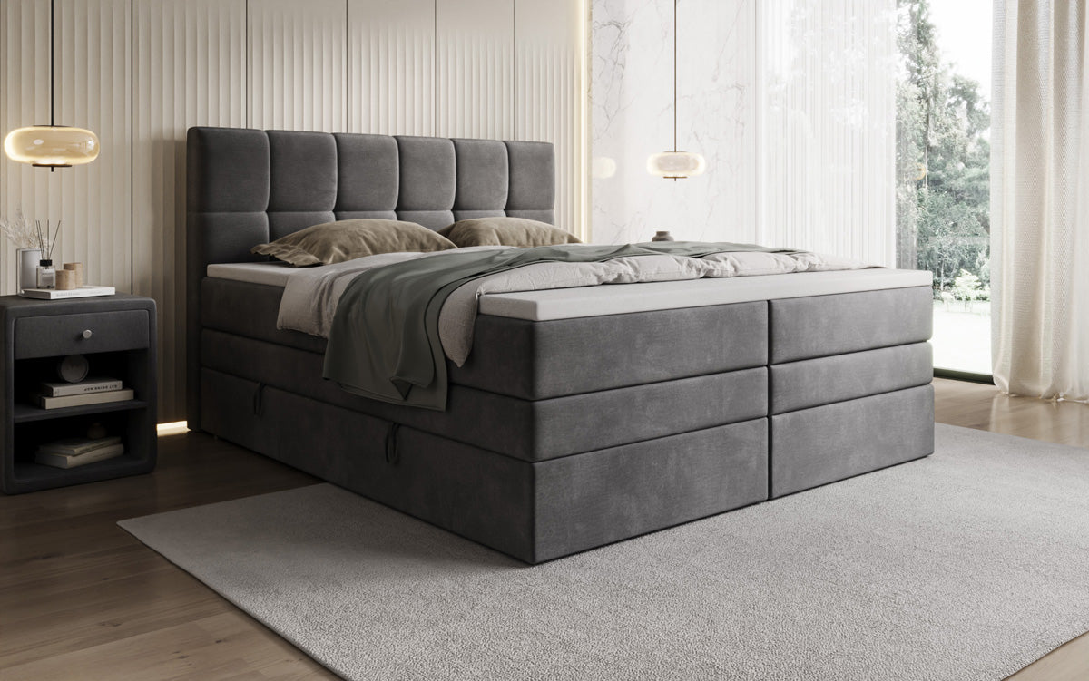 Lit boxspring Windsor avec espace de rangement en Velours
