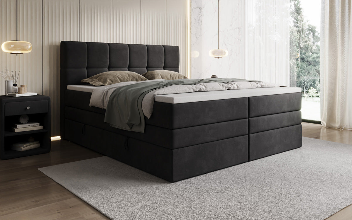 Lit boxspring Windsor avec espace de rangement en Velours