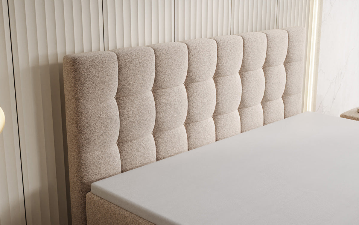 Lit boxspring Grandé en tissu texturé avec espace de rangement