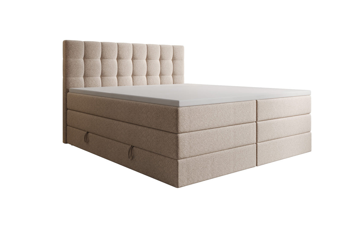 Lit boxspring Grandé en tissu texturé avec espace de rangement