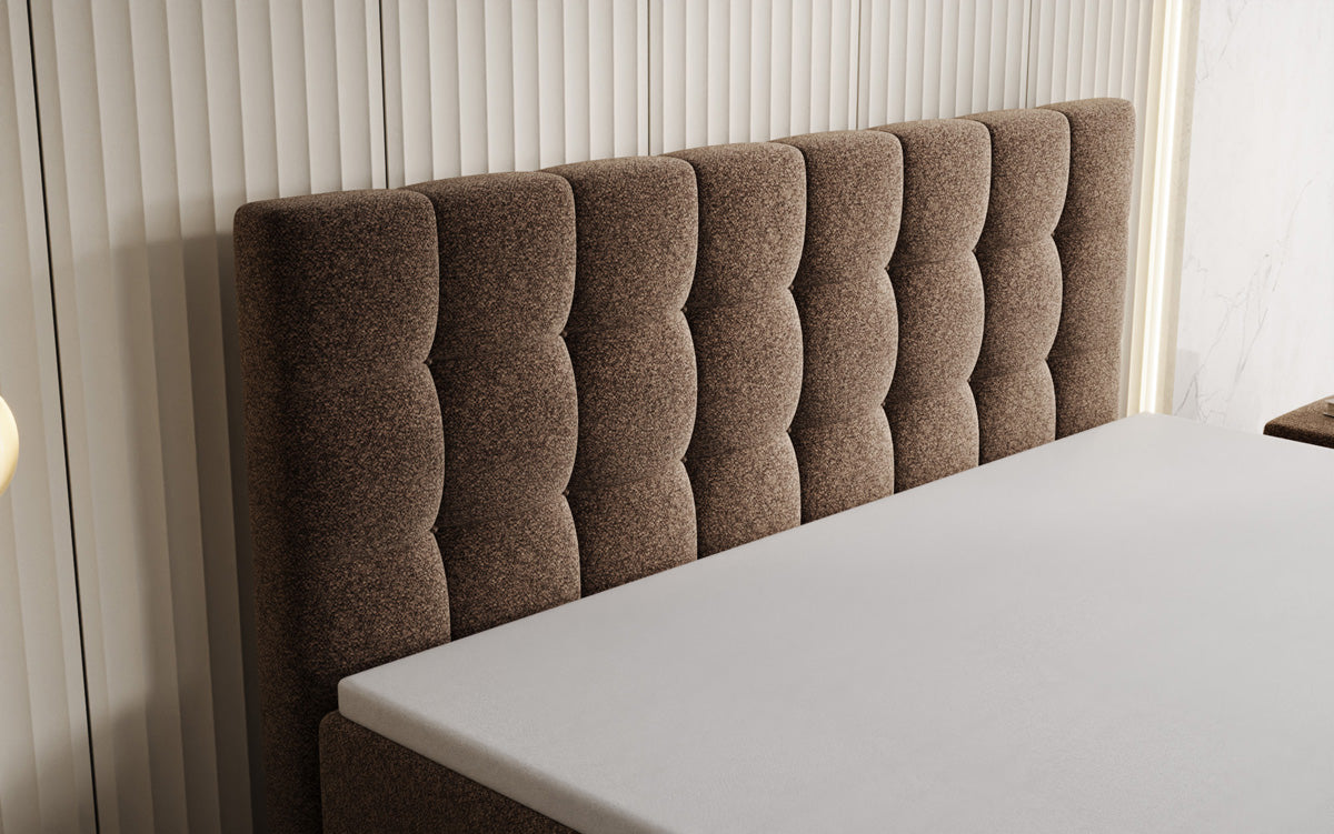 Lit boxspring Grandé en tissu texturé avec espace de rangement