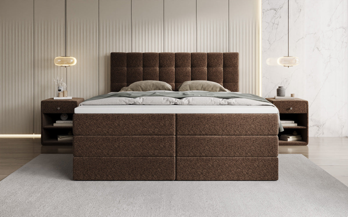Lit boxspring Grandé en tissu texturé avec espace de rangement