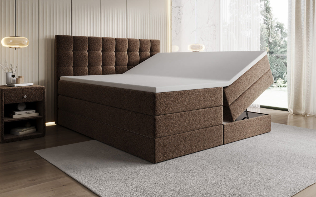 Lit boxspring Grandé en tissu texturé avec espace de rangement