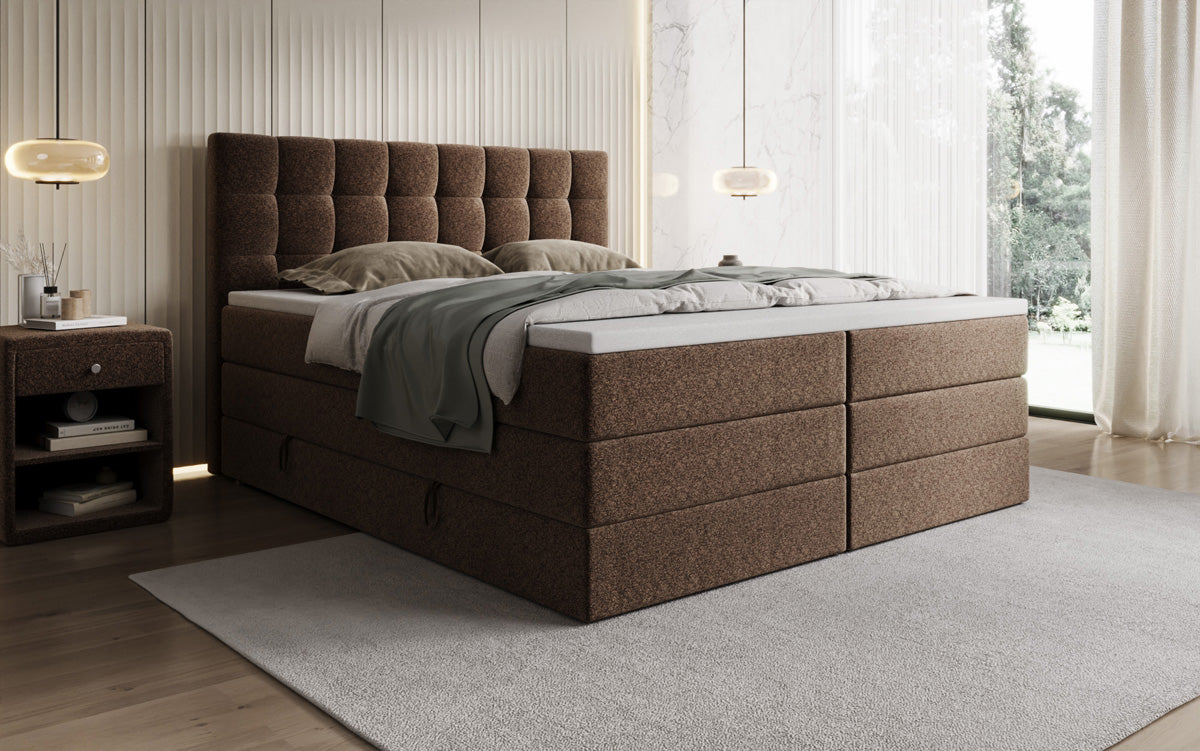Lit boxspring Grandé en tissu texturé avec espace de rangement