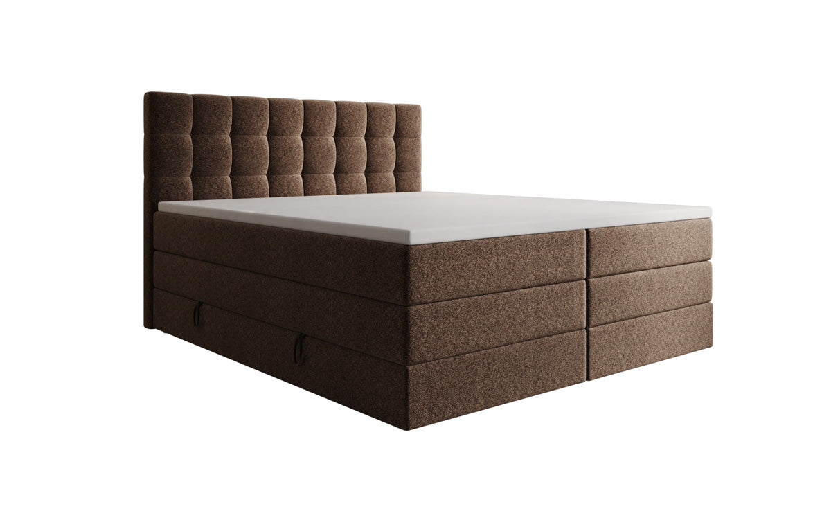 Lit boxspring Grandé en tissu texturé avec espace de rangement