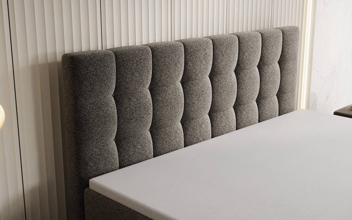 Lit boxspring Grandé en tissu texturé avec espace de rangement