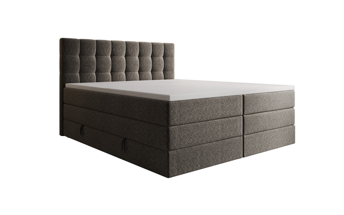 Lit boxspring Grandé en tissu texturé avec espace de rangement
