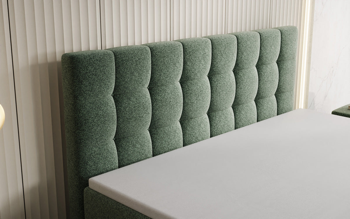 Lit boxspring Grandé en tissu texturé avec espace de rangement