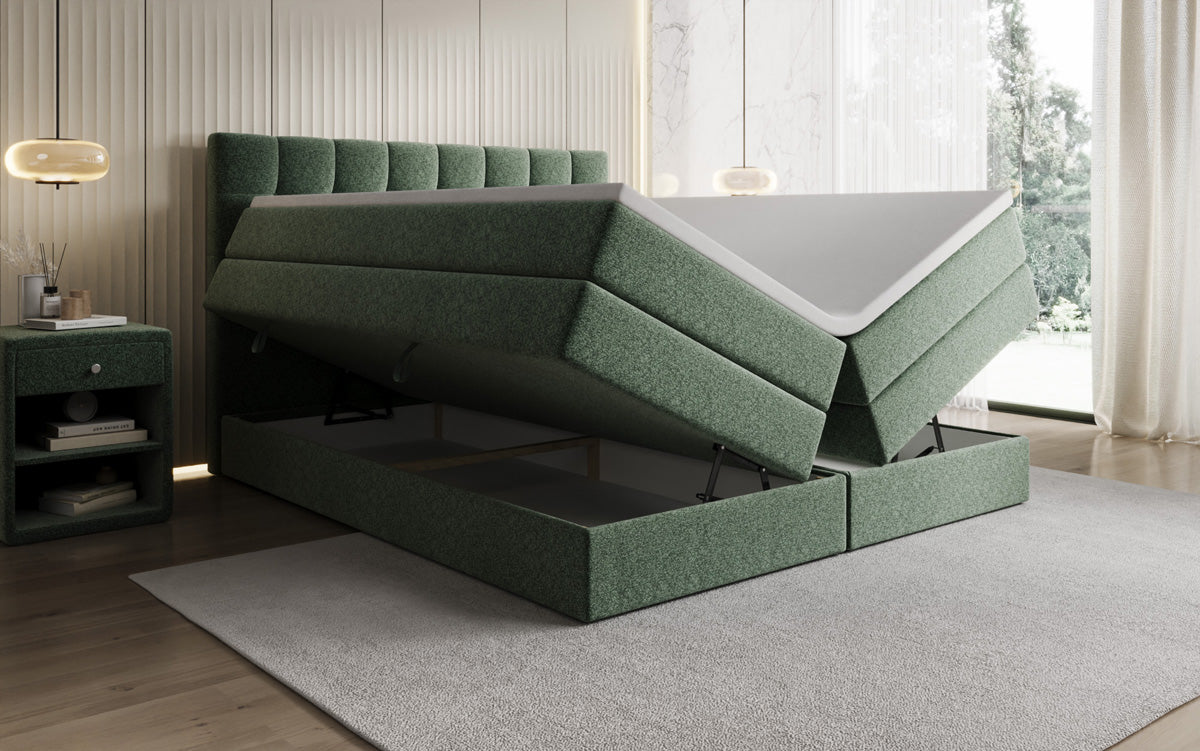 Lit boxspring Grandé en tissu texturé avec espace de rangement