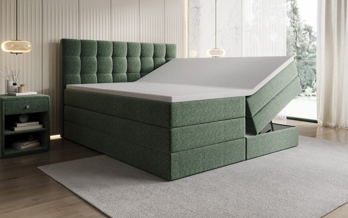 Lit boxspring Grandé en tissu texturé avec espace de rangement