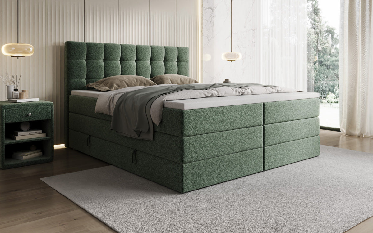 Lit boxspring Grandé en tissu texturé avec espace de rangement