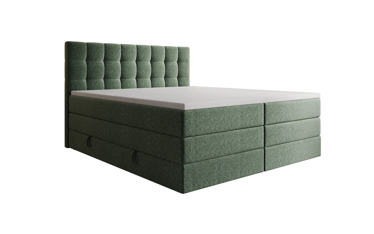 Lit boxspring Grandé en tissu texturé avec espace de rangement