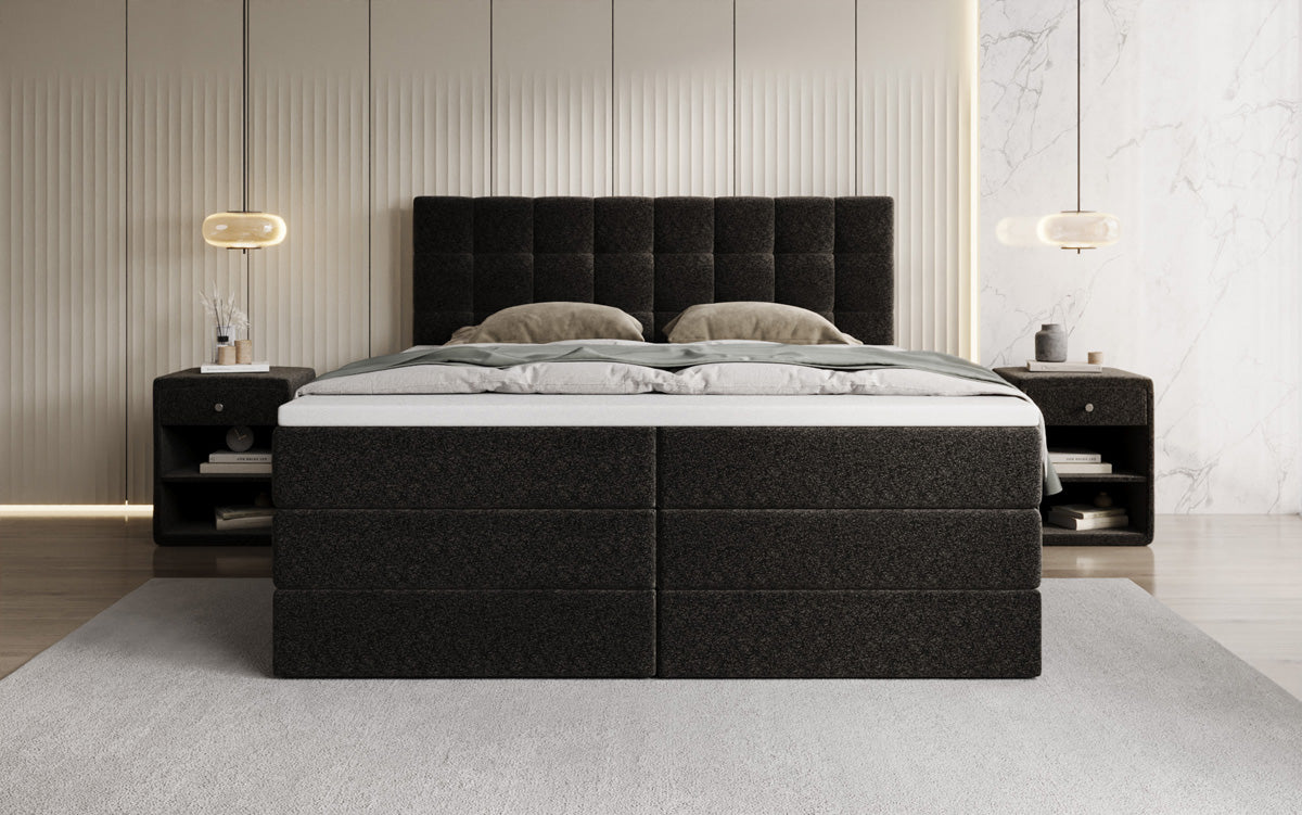 Lit boxspring Grandé en tissu texturé avec espace de rangement