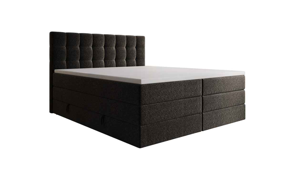 Lit boxspring Grandé en tissu texturé avec espace de rangement
