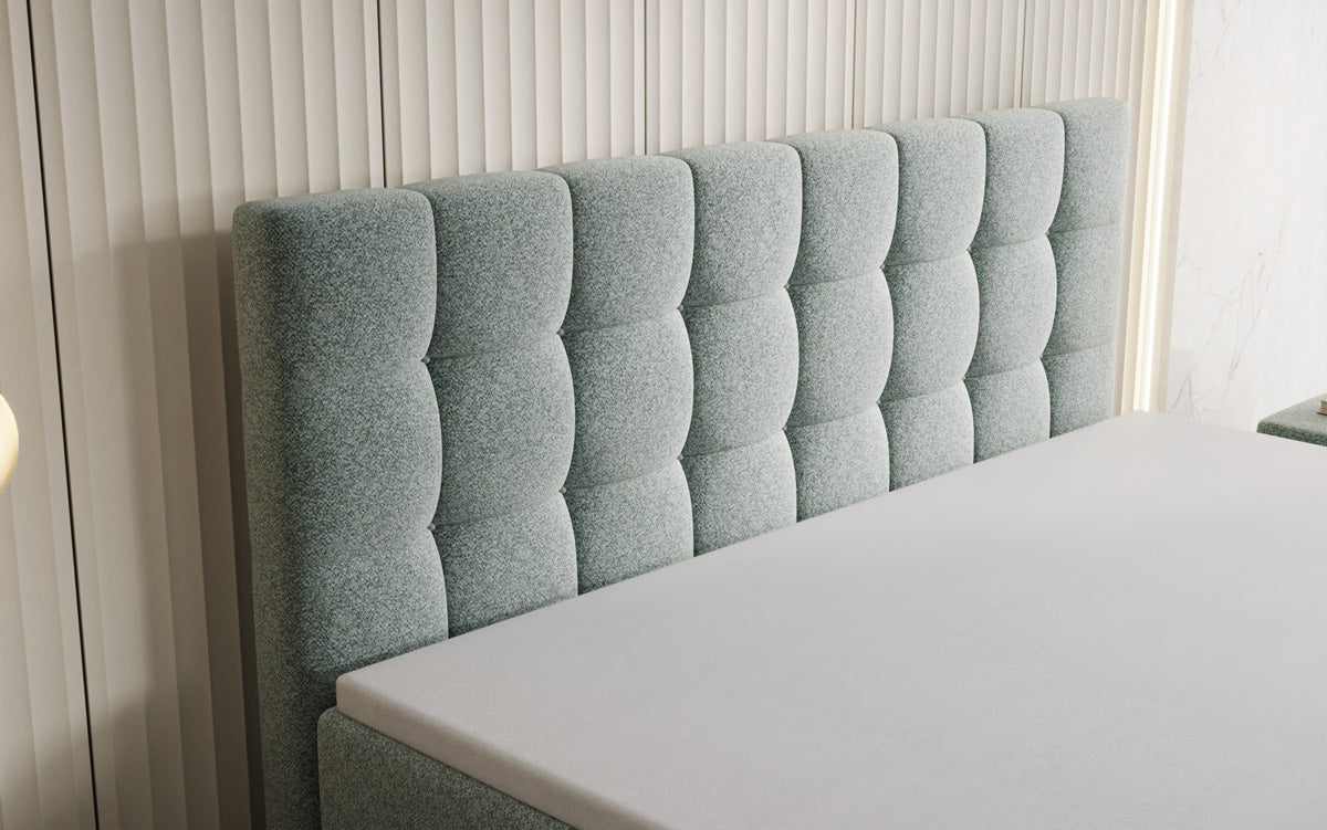 Lit boxspring Grandé en tissu texturé avec espace de rangement