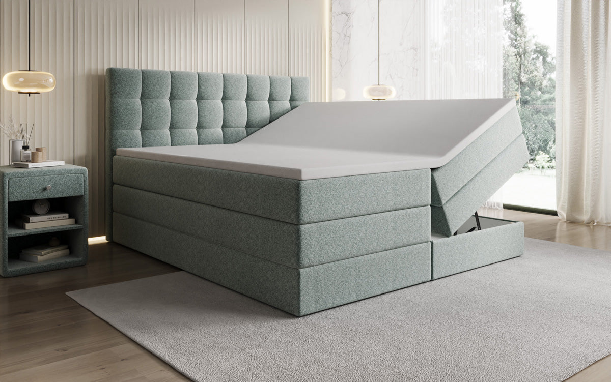 Lit boxspring Grandé en tissu texturé avec espace de rangement