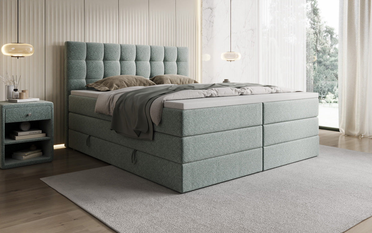 Lit boxspring Grandé en tissu texturé avec espace de rangement