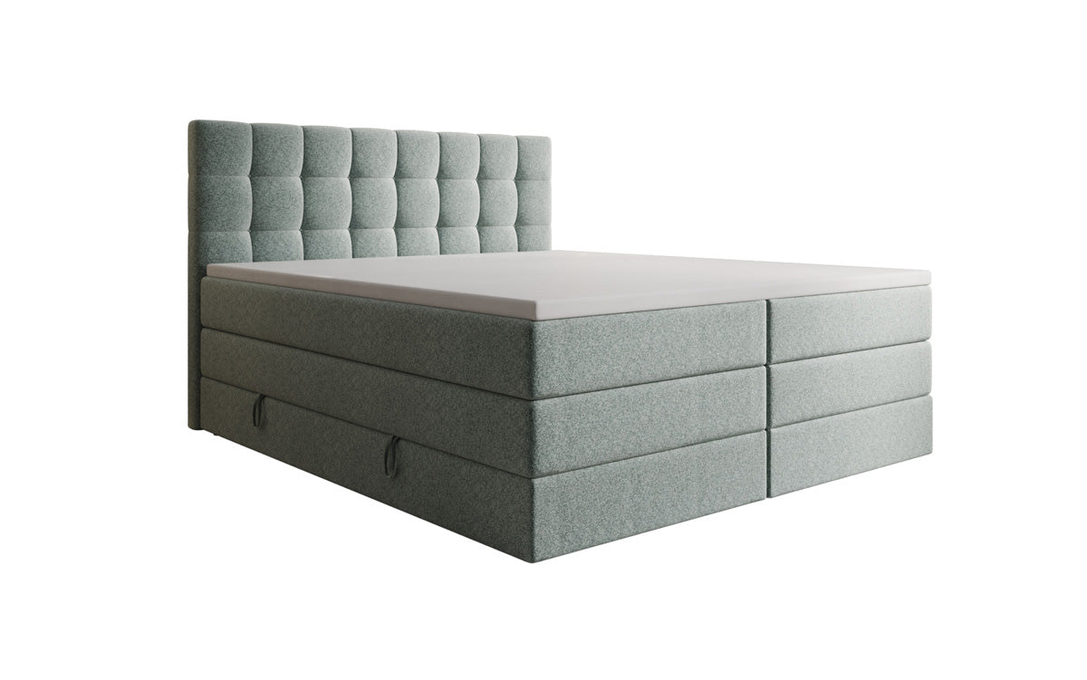 Lit boxspring Grandé en tissu texturé avec espace de rangement