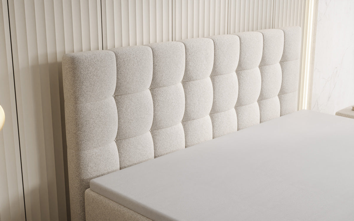 Lit boxspring Grandé en tissu texturé avec espace de rangement