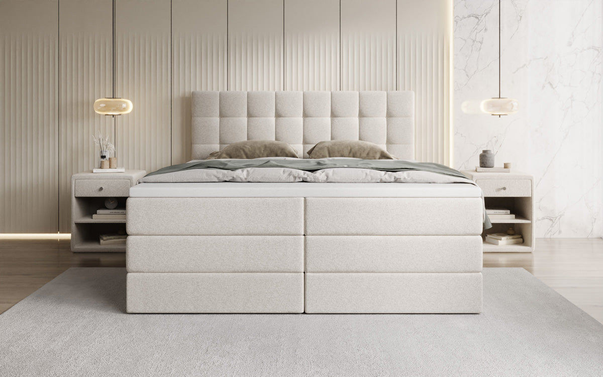 Lit boxspring Grandé en tissu texturé avec espace de rangement
