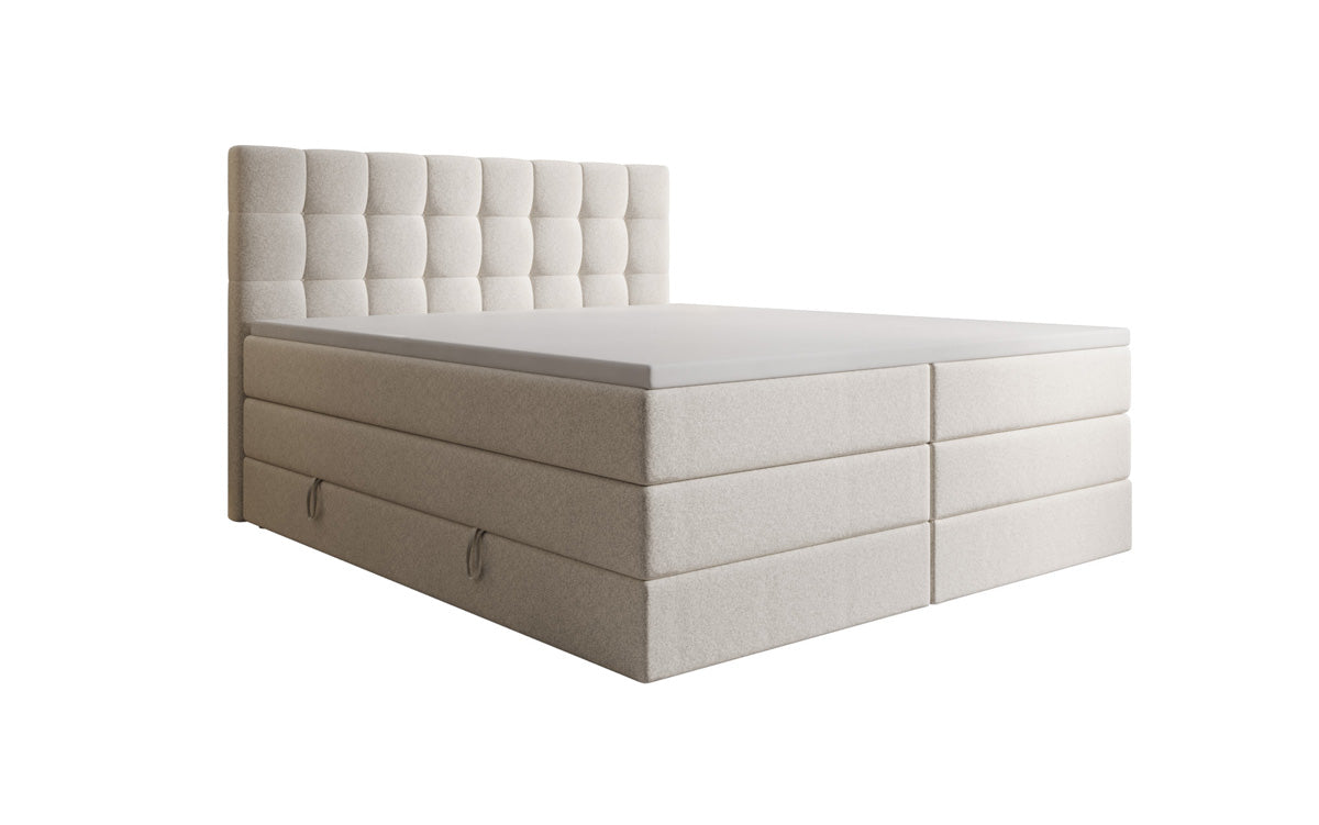 Lit boxspring Grandé en tissu texturé avec espace de rangement