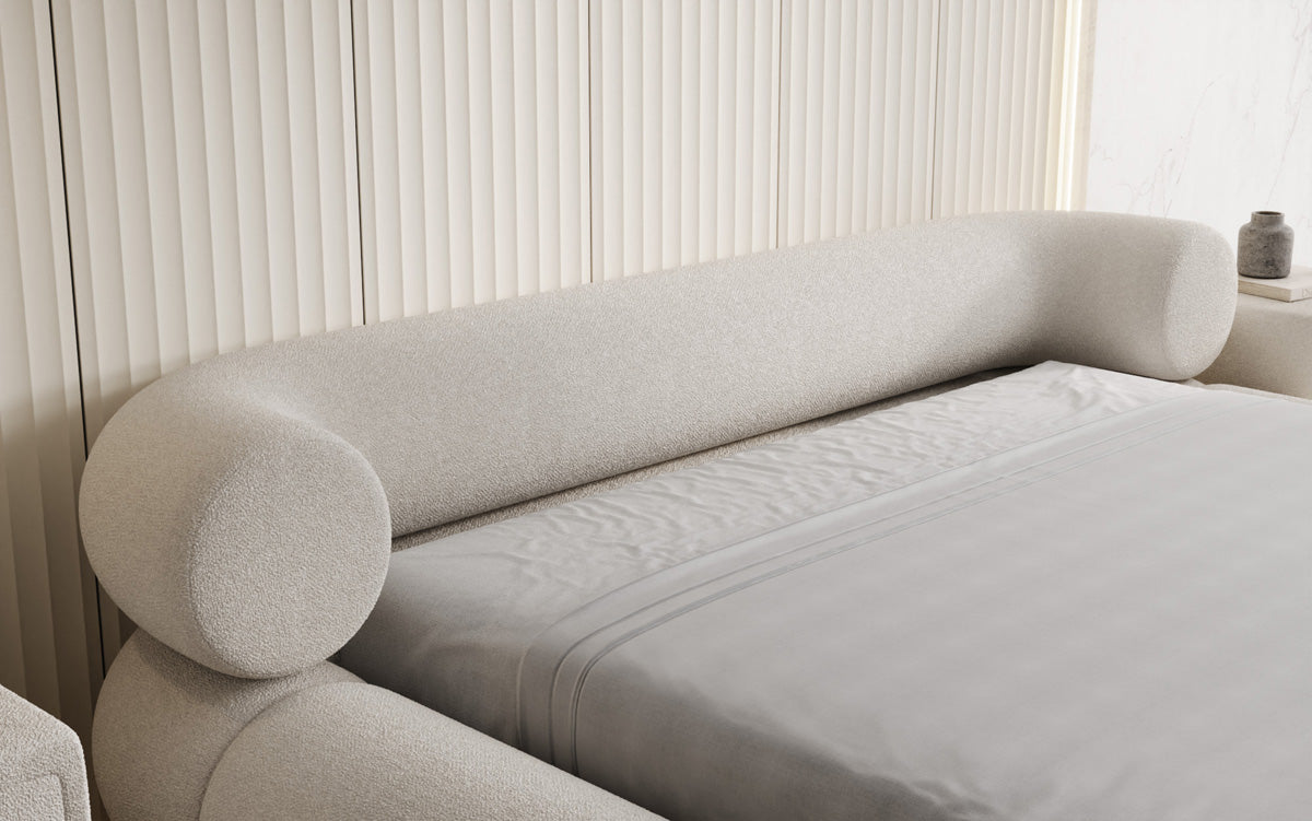 Lit rembourré design Mochi en Bouclé Peluche avec espace de rangement