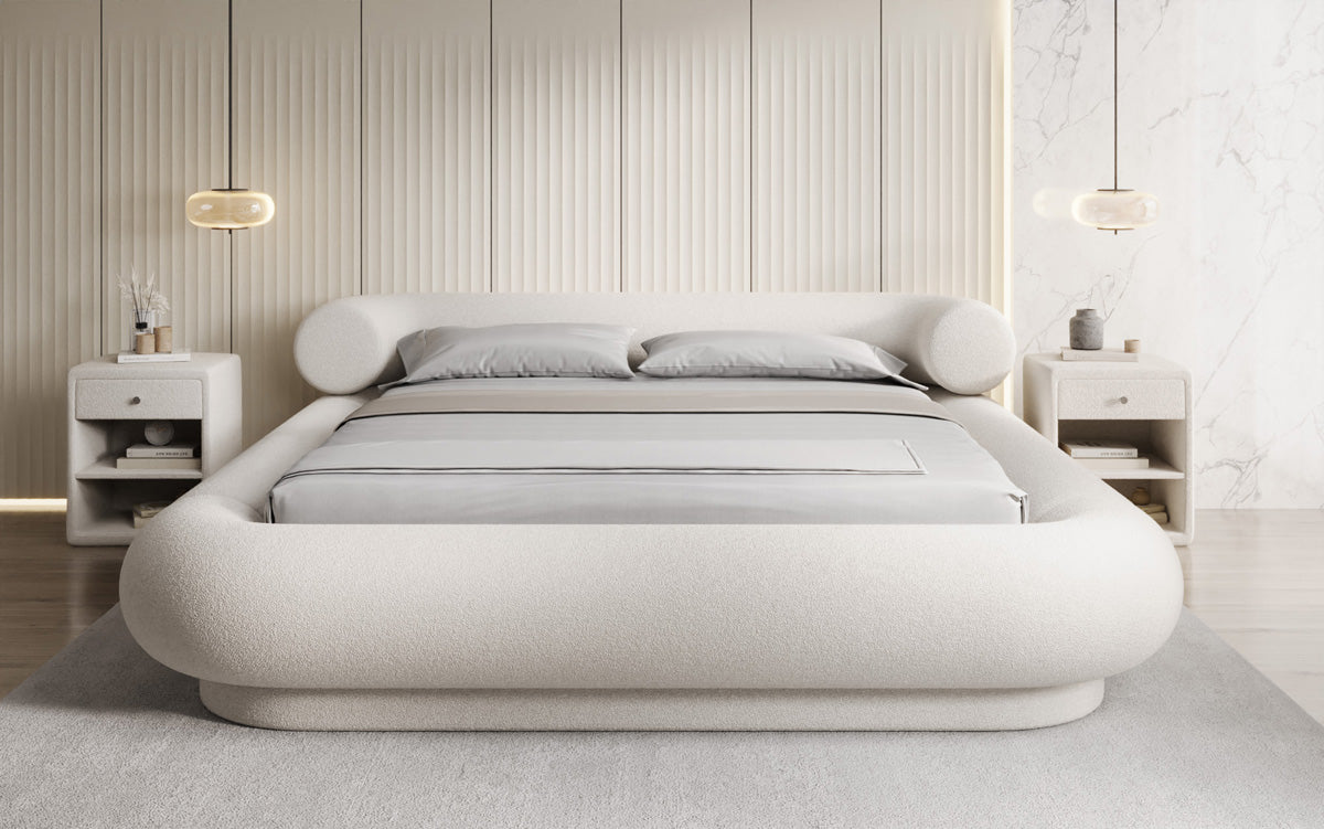 Lit rembourré design Mochi en Bouclé Peluche avec espace de rangement