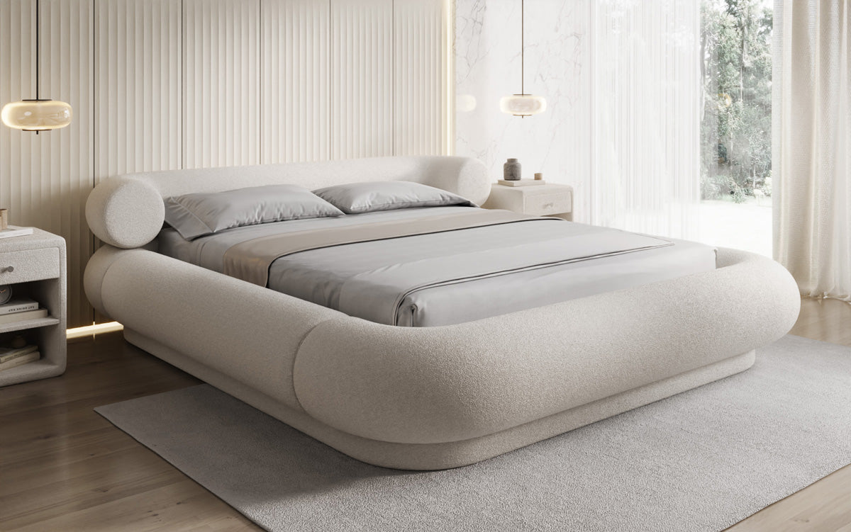 Lit rembourré design Mochi en Bouclé Peluche avec espace de rangement