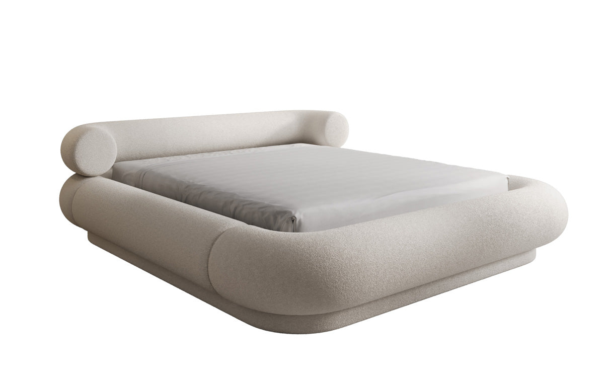 Lit rembourré design Mochi en Bouclé Peluche avec espace de rangement