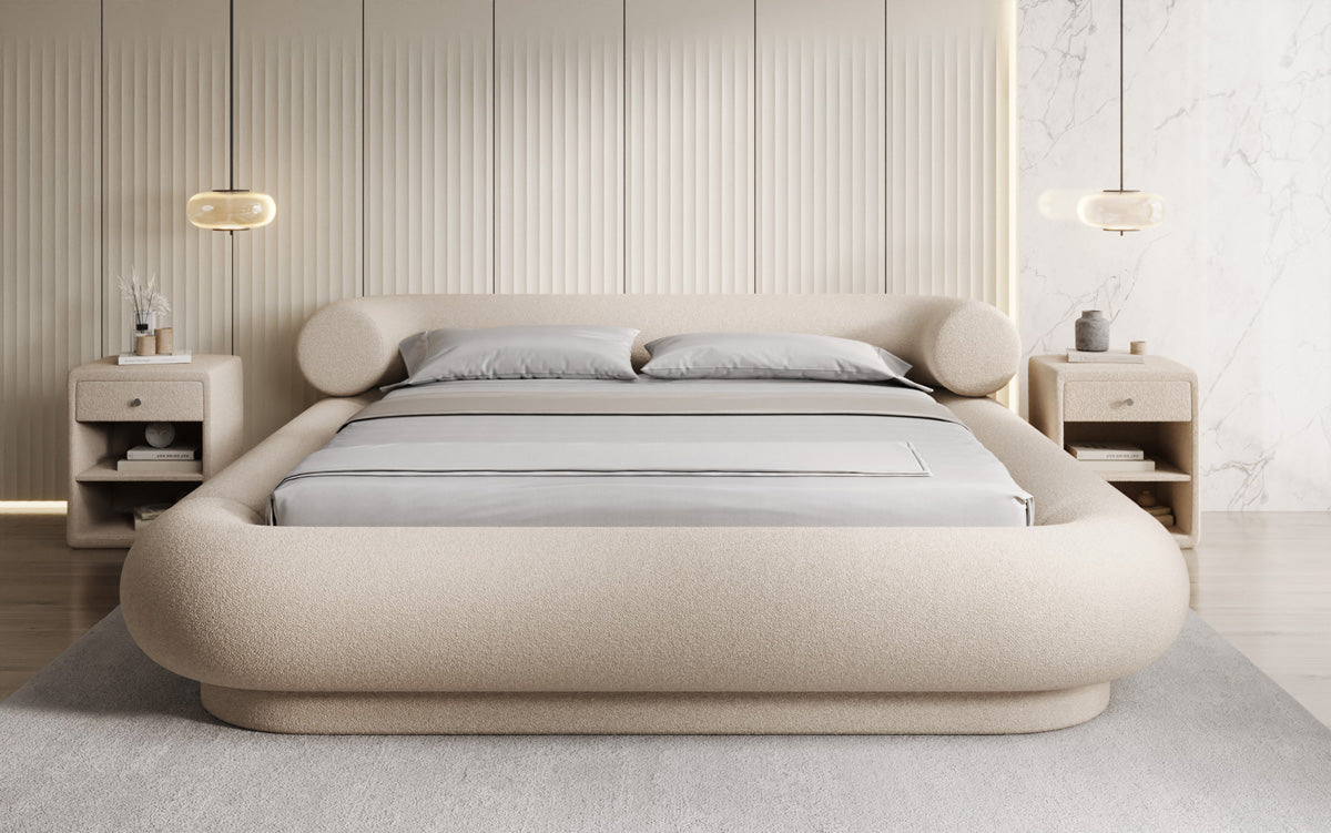 Lit rembourré design Mochi en Bouclé Peluche avec espace de rangement