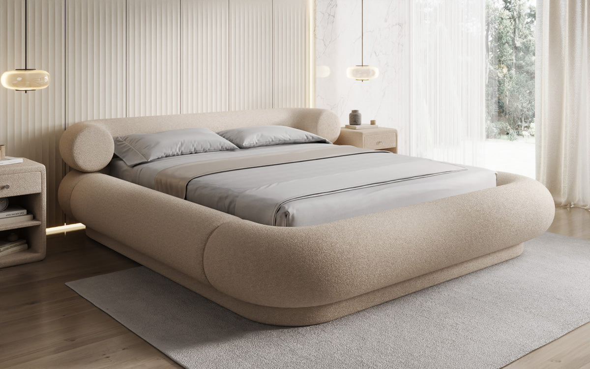 Lit rembourré design Mochi en Bouclé Peluche avec espace de rangement