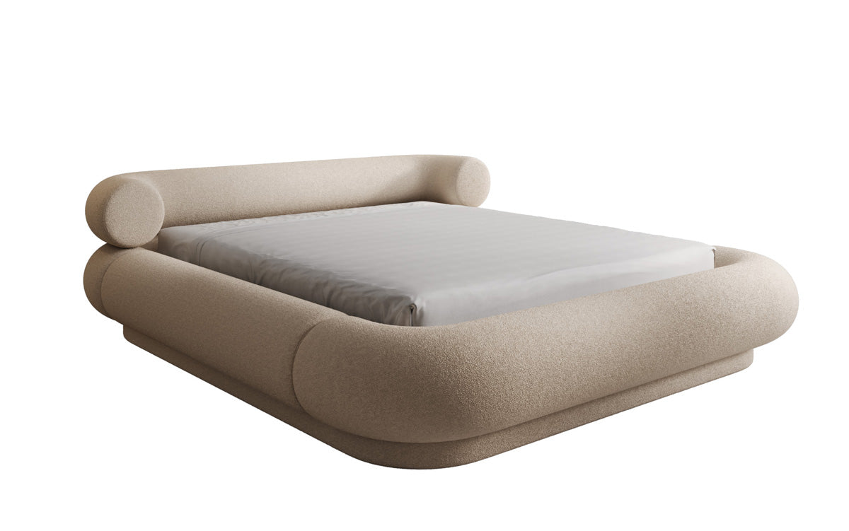 Lit rembourré design Mochi en Bouclé Peluche avec espace de rangement