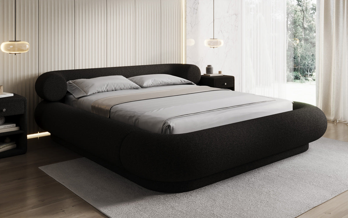 Lit rembourré design Mochi en Bouclé Peluche avec espace de rangement