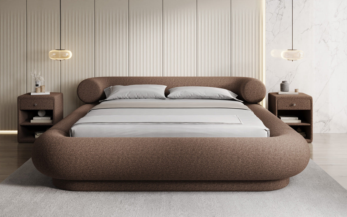 Lit rembourré design Mochi en Bouclé Peluche avec espace de rangement