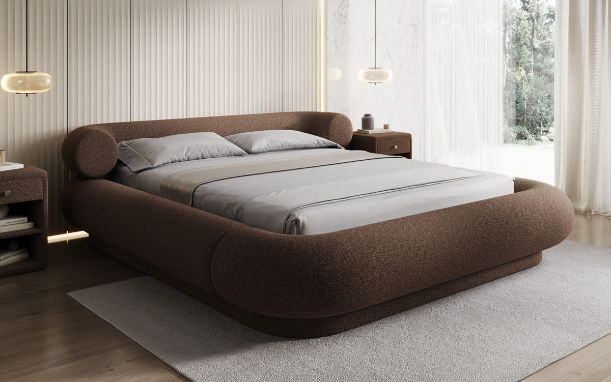 Lit rembourré design Mochi en Bouclé Peluche avec espace de rangement