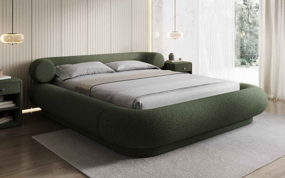Lit rembourré design Mochi en Bouclé Peluche avec espace de rangement