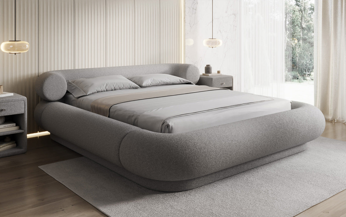 Lit rembourré design Mochi en Bouclé Peluche avec espace de rangement