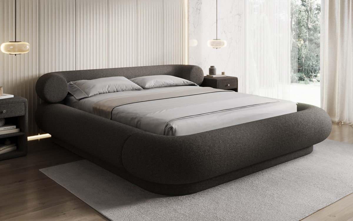 Lit rembourré design Mochi en Bouclé Peluche avec espace de rangement