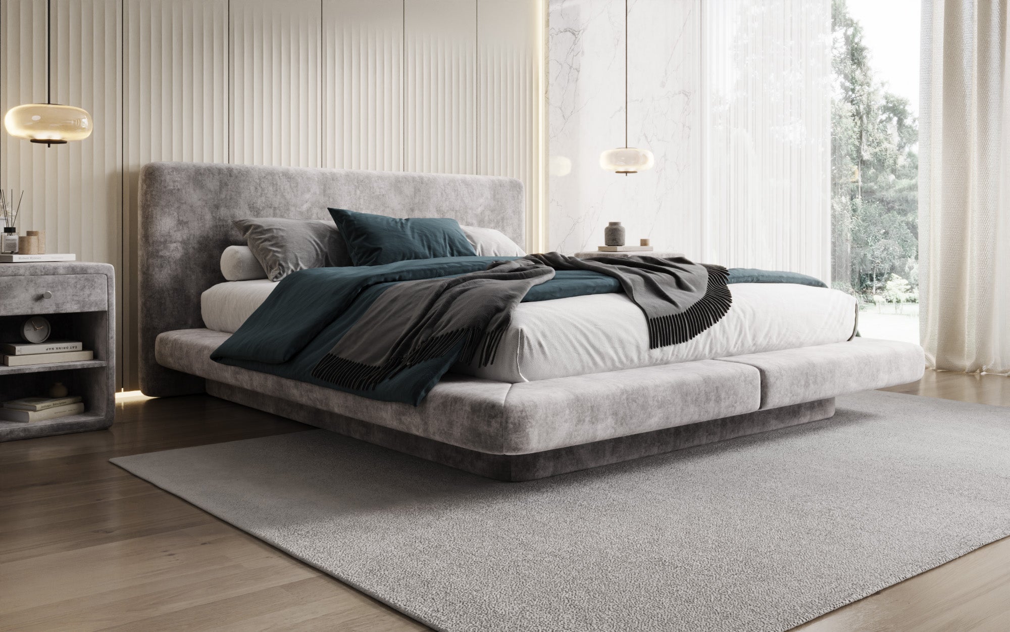 Lit rembourré design Yumi en Velours