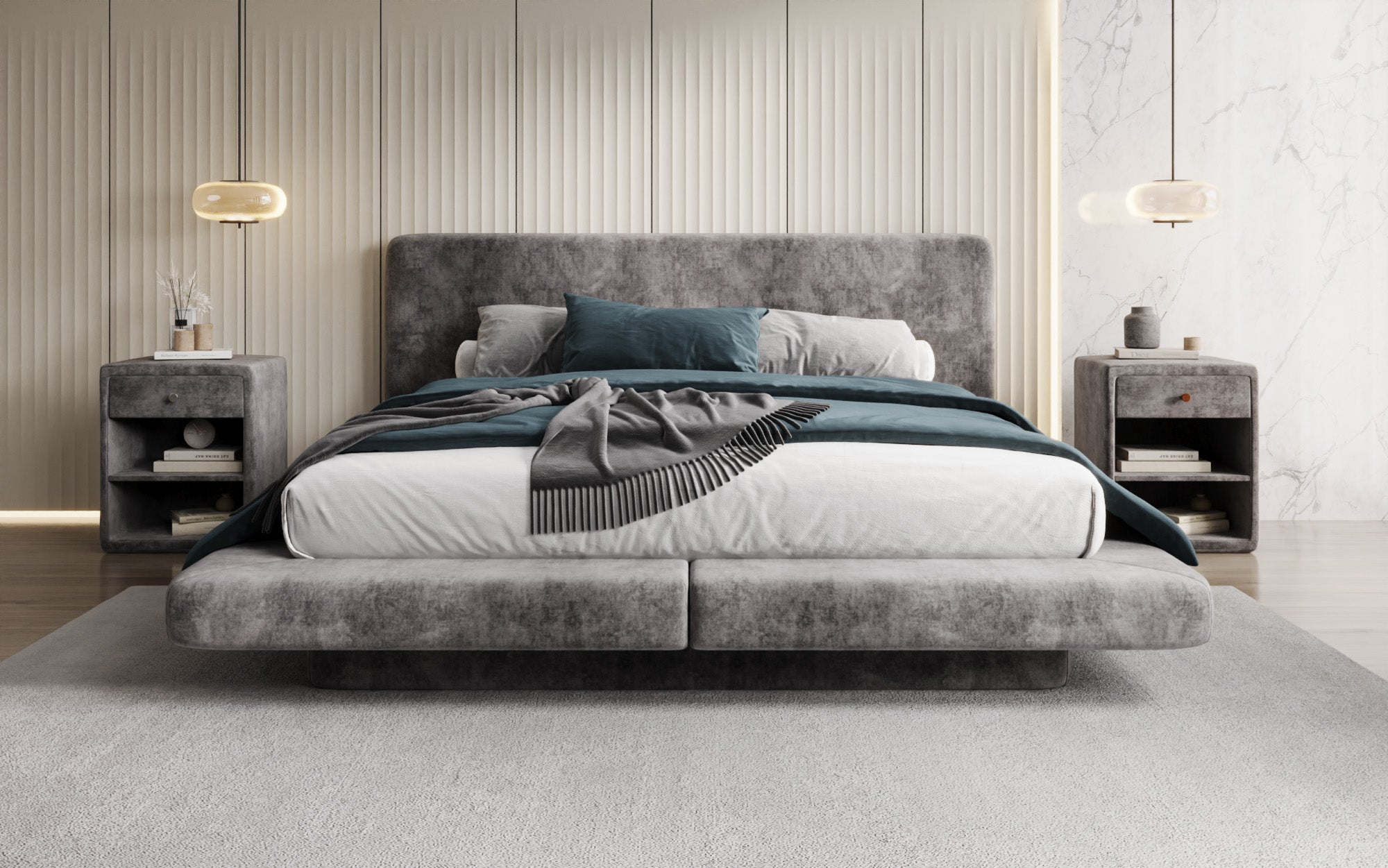 Lit rembourré design Yumi en Velours